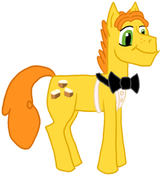 Size: 930x1000 | Tagged: safe, artist:ask-mr-cake, carrot cake, earth pony, pony, g4, bowtie, looking down, male, simple background, solo, white background