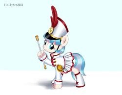 Size: 3262x2528 | Tagged: safe, artist:vinilyart, coco pommel, earth pony, pony, g4, baton, clothes, cocobetes, cute, drum major, female, high res, marching band uniform, mare, simple background, skirt, solo, white background