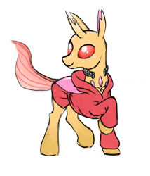 Size: 768x896 | Tagged: safe, artist:multiverseequine, derpibooru exclusive, oc, oc only, oc:arliel, changedling, changeling, pony, bug eyes, changedling oc, changeling oc, clothes, full body, hoodie, horn, jewelry, male, necklace, raised hoof, simple background, smiling, solo, transparent background, transparent tail