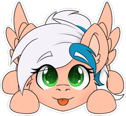 Size: 1162x1074 | Tagged: safe, alternate character, alternate version, artist:rokosmith26, oc, oc only, oc:flushie, pegasus, pony, :p, cheek fluff, chibi, commission, cute, ear fluff, eye clipping through hair, eyebrows, eyebrows visible through hair, female, looking at you, lying down, mare, pegasus oc, simple background, solo, spread wings, tongue out, transparent background, wings, ych result