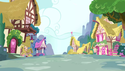Size: 1280x720 | Tagged: safe, screencap, flight to the finish, g4, season 4, background, cloud, no pony, ponyville, scenic ponyville, tree, well