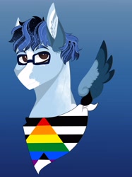 Size: 3033x4063 | Tagged: safe, artist:inisealga, oc, oc only, oc:soaring spirit, pegasus, pony, bandana, bust, glasses, male, pegasus oc, pride flag, pride month, simple background, stallion, straight ally flag, wings