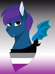 Size: 3044x4063 | Tagged: safe, artist:inisealga, oc, oc only, oc:stardust, bat pony, asexual, asexual pride flag, bandana, bat pony oc, bust, male, pride, pride flag, pride month, stallion