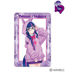 Size: 720x800 | Tagged: safe, artist:yoshit_m, sci-twi, twilight sparkle, equestria girls, g4, official, amnibus, clothes, equestria girls logo, female, glasses, hoodie, human coloration, merchandise, my little pony logo, simple background, solo, text, white background