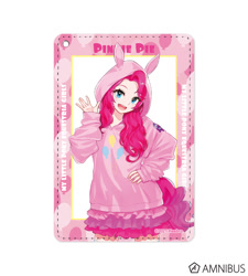 Size: 720x800 | Tagged: safe, artist:yoshit_m, pinkie pie, equestria girls, g4, official, amnibus, clothes, equestria girls logo, female, hoodie, human coloration, merchandise, my little pony logo, open mouth, simple background, solo, text, white background