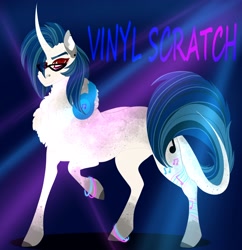 Size: 3228x3331 | Tagged: safe, artist:inisealga, dj pon-3, vinyl scratch, pony, unicorn, g4, chest fluff, curved horn, fluffy, glasses, high res, horn, redesign, simple background