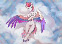 Size: 2840x2048 | Tagged: safe, artist:maybeweed, zipp storm, pegasus, semi-anthro, g5, my little pony: a new generation, arm hooves, cloud, eyes open, female, high res, looking at you, mare, solo, wings