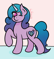 Size: 1000x1090 | Tagged: safe, artist:subleni, izzy moonbow, pony, unicorn, g5, female, mare, one eye closed, signature, solo, wink