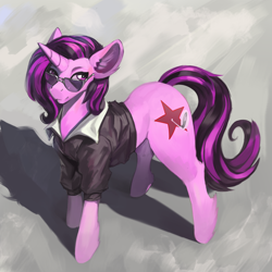 Size: 3000x3000 | Tagged: source needed, safe, artist:nsilverdraws, oc, oc only, oc:ace array, pony, unicorn, clothes, high res, jacket, leather jacket, solo