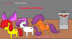 Size: 2792x1524 | Tagged: safe, artist:coltfan97, apple bloom, scootaloo, sweetie belle, earth pony, pegasus, pony, unicorn, g4, 1000 hours in ms paint, dissapoint, poster, sad, trash can