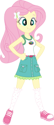 Size: 1664x3826 | Tagged: safe, artist:marcorulezzz, fluttershy, equestria girls, g4, my little pony equestria girls: legend of everfree, camp everfree outfits, clothes, female, hand on hip, simple background, skirt, sleeveless, smiling, solo, transparent background, vector