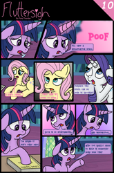 Size: 2318x3503 | Tagged: safe, artist:doodledonutart, fluttershy, rarity, twilight sparkle, alicorn, pegasus, pony, unicorn, comic:fluttersigh, g4, comic, female, frown, high res, library, mare, open mouth, talking, trio, trio female, twilight sparkle (alicorn)