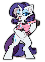 Size: 2000x2725 | Tagged: safe, artist:rozy, rarity, pony, unicorn, g4, :p, bipedal, bolter, crossover, female, gun, high res, simple background, solo, tongue out, transparent background, warhammer (game), warhammer 40k, weapon