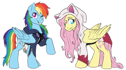 Size: 3232x1800 | Tagged: safe, artist:not-ordinary-pony, fluttershy, rainbow dash, fanfic:kingdom hearts of harmony, g4, clothes, commission, crossover, disney, fanfic art, kingdom hearts, kingdom hearts of harmony