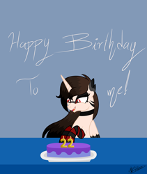 Size: 2529x3000 | Tagged: safe, artist:princessmoonsilver, oc, oc only, oc:valeria-chan, alicorn, pony, birthday, birthday cake, cake, food, high res, solo