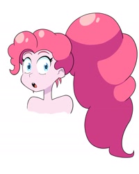 Size: 1455x1818 | Tagged: safe, artist:lyonzyon, pinkie pie, equestria girls, g4, bare shoulder portrait, bare shoulders, bust, looking at you, open mouth, portrait, simple background, solo, white background