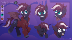 Size: 1920x1080 | Tagged: safe, artist:willoillo, oc, oc only, oc:dusky stars, bat pony, pony, bat pony oc, commission, reference