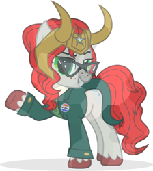 Size: 1280x1431 | Tagged: safe, artist:mlp-trailgrazer, oc, oc only, oc:aria diamond, pony, clothes, cosplay, costume, female, loki, mare, simple background, solo, transparent background