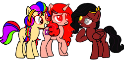 Size: 669x326 | Tagged: safe, artist:shafiqhafizi70, izzy moonbow, pipp petals, sunny starscout, oc, earth pony, pony, unicorn, g5, 1000 hours in ms paint, female, heterochromia, mare, movie reference, netflix, picture