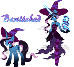 Size: 2567x2336 | Tagged: safe, artist:sakuyamon, oc, oc only, human, pony, equestria girls, g4, choker, duo, glowing hands, hat, high res, horn, horned humanization, humanized, simple background, smiling, transparent background, watermark, witch, witch hat