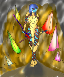 Size: 1400x1700 | Tagged: safe, artist:foxgearstudios, princess ember, dragon, anthro, g4, armor, cave, crystal, dragoness, female, solo