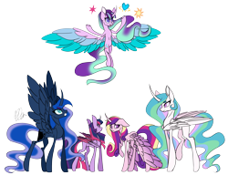 Size: 3078x2370 | Tagged: safe, artist:donnie-moon, princess cadance, princess celestia, princess luna, starlight glimmer, twilight sparkle, alicorn, pony, g4, alicornified, bad end, cutie mark theft, female, flying, glowing horn, high res, horn, magic, mare, princess sadance, race swap, raised hoof, s5 starlight, simple background, starlicorn, telekinesis, this will end in communism, transparent background, twilight sparkle (alicorn), xk-class end-of-the-world scenario