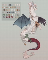 Size: 1630x2048 | Tagged: safe, artist:sannateacupss, oc, oc only, draconequus, hybrid, abstract background, bat wings, clothes, color palette, glasses, hybrid offspring, interspecies offspring, offspring, parent:discord, parent:fluttershy, parents:discoshy, solo, wings