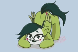 Size: 1772x1181 | Tagged: safe, artist:shacy's pagelings, artist:shacy'spagelings, oc, oc:shady cytrus, pegasus, pony, face down ass up, glasses, jack-o challenge, looking at you, meme