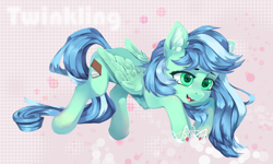 Size: 1800x1080 | Tagged: safe, alternate version, artist:twinkling, oc, oc only, oc:snowfall night, pegasus, pony, eyes open, open mouth, solo, wings
