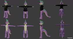 Size: 1600x870 | Tagged: safe, artist:fuzzypones, spike, dragon, g4, 3d, blender, clothes, hoodie, male, model, shirt, solo, t pose