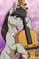 Size: 788x1182 | Tagged: safe, artist:inuhoshi-to-darkpen, octavia melody, earth pony, pony, g4, bipedal, bow (instrument), cello, cello bow, cheek fluff, ear fluff, hoof fluff, musical instrument, solo