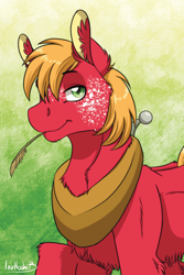 Size: 788x1182 | Tagged: safe, artist:inuhoshi-to-darkpen, big macintosh, earth pony, pony, g4, cheek fluff, chest fluff, ear fluff, freckles, hoof fluff, horse collar, male, mouth hold, solo, stallion, straw in mouth