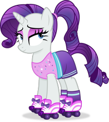 Size: 3792x4237 | Tagged: safe, artist:anime-equestria, rarity, pony, unicorn, g4, alternate hairstyle, clothes, eyeshadow, female, horn, lidded eyes, makeup, mare, ponytail, roller skates, simple background, smiling, socks, solo, transparent background, vector