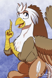 Size: 788x1182 | Tagged: safe, artist:inuhoshi-to-darkpen, oc, oc only, oc:silver quill, hippogriff, beak, chest fluff, hippogriff oc, open mouth, solo, wing fluff