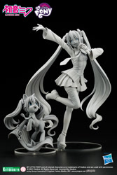Size: 667x1000 | Tagged: safe, kotobukiya, earth pony, human, pony, anime, black background, boots, clothes, craft, crossover, hasbro, hatsune miku, human ponidox, kotobukiya hatsune miku pony, music notes, my little pony logo, ponified, prototype, sculpture, self ponidox, shoes, simple background, socks, thigh boots, thigh highs, vocaloid