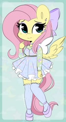 Size: 1014x1882 | Tagged: safe, artist:sakukitty, fluttershy, anthro, plantigrade anthro, g4, bow, choker, clothes, cute, dress, ear piercing, earring, eyeshadow, female, hair bow, high heels, jewelry, lolita fashion, makeup, piercing, platform heels, shoes, shyabetes, solo, stockings, thigh highs