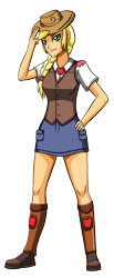 Size: 1240x3000 | Tagged: safe, artist:artemis-polara, applejack, equestria girls, g4, alternate hairstyle, boots, clothes, cowboy boots, cowboy hat, cowgirl, freckles, hat, shirt, shoes, simple background, skirt, smiling, solo, stetson, transparent background, vest