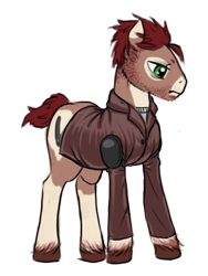 Size: 768x1024 | Tagged: safe, artist:multiverseequine, derpibooru exclusive, oc, oc only, oc:switchblade, earth pony, pony, bottomless, clothes, earth pony oc, frown, full body, jacket, looking down, male, partial nudity, short hair, shoulder pads, simple background, solo, transparent background, unshorn fetlocks