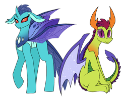 Size: 1280x1006 | Tagged: safe, artist:pegacousinceles, princess ember, thorax, changedling, changeling, dragon, g4, changedlingified, changelingified, dragonified, king thorax, role reversal, species swap