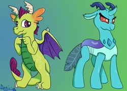 Size: 2100x1500 | Tagged: safe, artist:dragoncat, princess ember, thorax, changedling, changeling, dragon, g4, changedlingified, changelingified, dragonified, gradient background, king thorax, role reversal, species swap