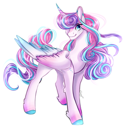 Size: 2557x2550 | Tagged: safe, artist:damayantiarts, princess flurry heart, alicorn, pony, g4, colored wings, female, freckles, high res, mare, multicolored wings, older, older flurry heart, simple background, smiling, solo, white background, wings