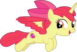Size: 8000x5389 | Tagged: safe, artist:fruft, apple bloom, alicorn, pony, g4, alicornified, bloomicorn, female, filly, flying, race swap, simple background, solo, transparent background, vector