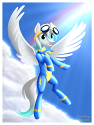 Size: 1950x2600 | Tagged: safe, artist:dash wang, oc, oc:cold front, pegasus, pony, clothes, flying, goggles, latex, latex suit, male, solo, stallion, uniform, wonderbolts uniform