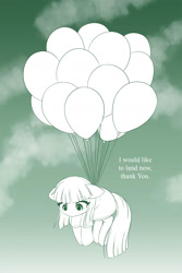 Size: 1600x2400 | Tagged: safe, artist:symbianl, maud pie, earth pony, pony, g4, adorable distress, balloon, cute, dialogue, ear fluff, female, floating, floppy ears, hoof fluff, lineart, looking down, mare, maudabetes, monochrome, solo, then watch her balloons lift her up to the sky