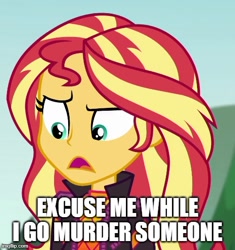 Size: 500x533 | Tagged: safe, edit, edited screencap, screencap, sunset shimmer, equestria girls, equestria girls specials, g4, my little pony equestria girls: better together, my little pony equestria girls: sunset's backstage pass, angry, caption, cropped, death threat, image macro, rageset shimmer, solo, text, this will end in death, this will end in murder, this will end in tears, this will end in tears and/or death, threat