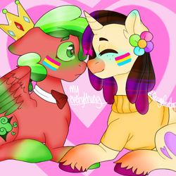 Size: 768x768 | Tagged: safe, artist:succmyfruitloop, oc, pegasus, pony, unicorn, lgbt, lgbt flag, oc x oc, shipping