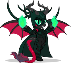Size: 1280x1131 | Tagged: safe, artist:mlp-trailgrazer, oc, oc only, oc:crimson glow, dracony, dragon, hybrid, bipedal, clothes, cosplay, costume, female, hela, magic, mare, simple background, solo, transparent background