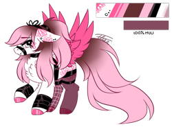 Size: 765x575 | Tagged: safe, artist:inspiredpixels, oc, oc only, pony, adoptable, chest fluff, coat markings, colored hooves, female, floppy ears, mare, ponytail, raised hoof, simple background, solo, spread wings, transparent background, wings