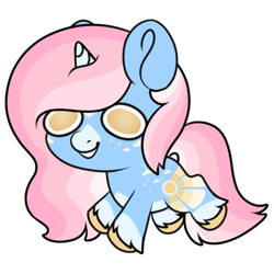 Size: 420x420 | Tagged: safe, artist:mourningfog, oc, oc only, pony, unicorn, grin, horn, multicolored mane, multicolored tail, no pupils, simple background, smiling, solo, tail, transparent background, unicorn oc, unshorn fetlocks