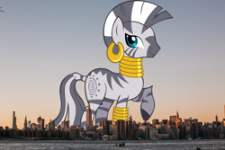 Size: 2880x1920 | Tagged: safe, artist:shelltoon, artist:thegiantponyfan, zecora, zebra, g4, female, giant zebra, giantess, high res, highrise ponies, irl, macro, manhattan, mega zecora, new york, new york city, photo, ponies in real life